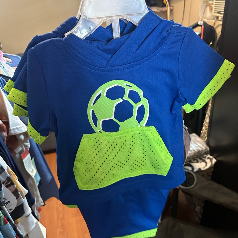Kids Blue and Green Soccer Shirt